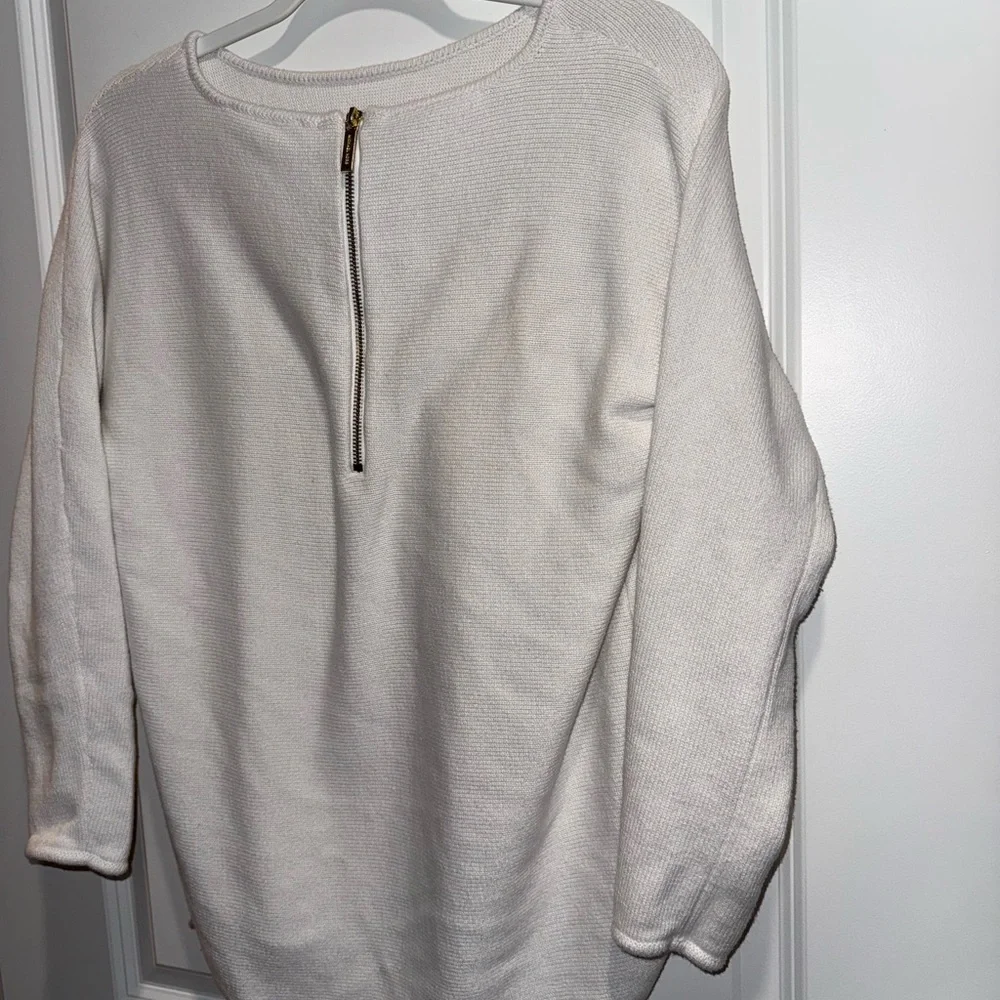 Micheal Kors Women White Crew neck sweater with zip up back top size Small